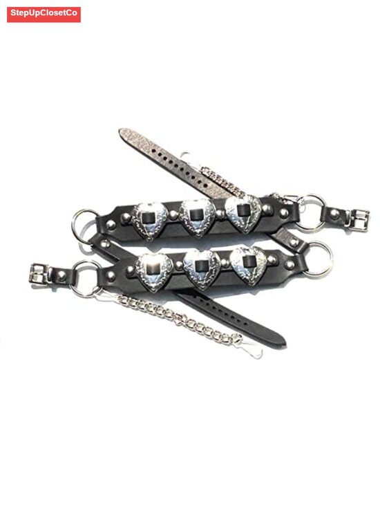 Genuine Topgrain Leather Western Harness Strap Chains with Heart Conchos